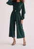 Paisie Belted Satin Jumpsuit in Dark Green